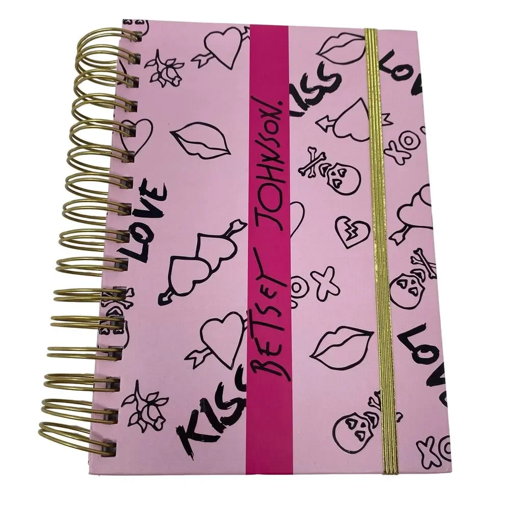 BETSEY JOHNSON XOXO Love Kiss Hearts Pink Spiral Notebook Journal 8 X 6 New